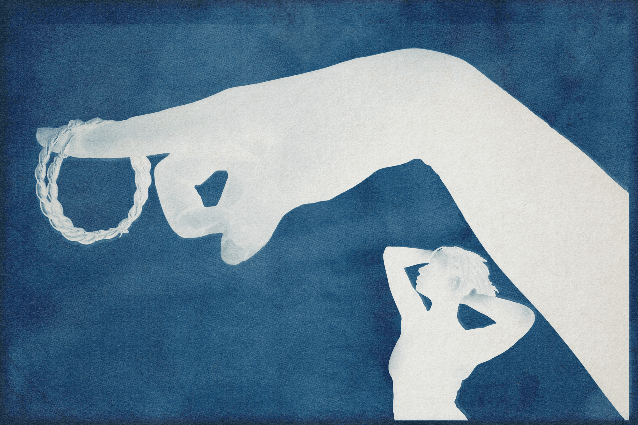 An illustration of a person’s hands holding a hoop earring. A smaller illustration depicts a person running their hands through their hair.