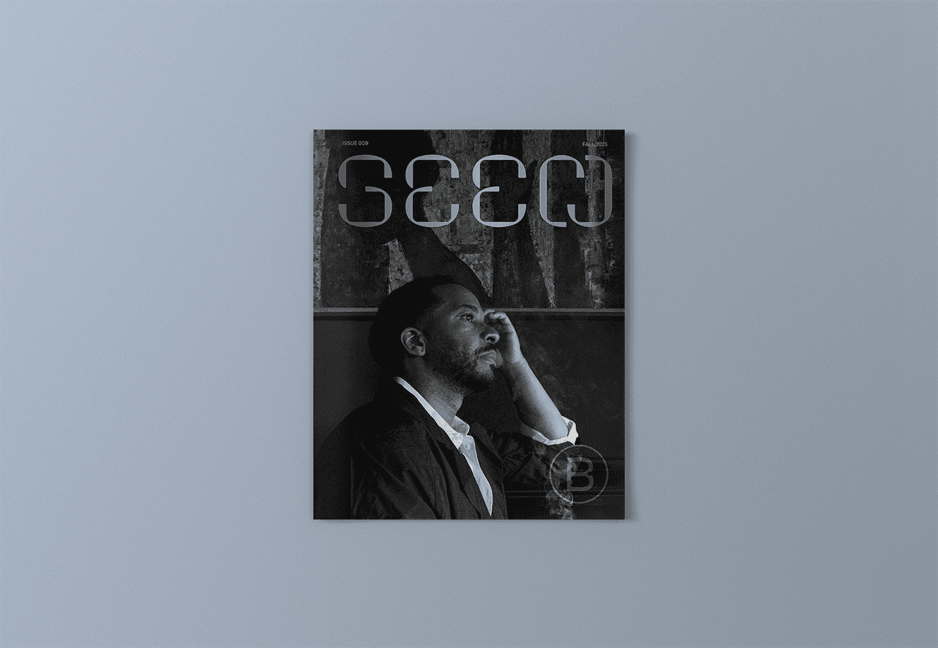 A graphic with the cover of Seen Issue 009 on a pale blue background.