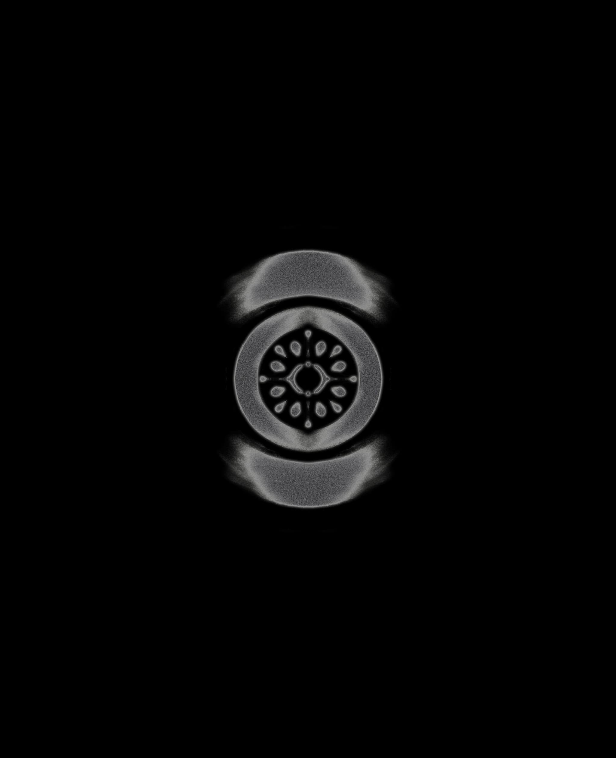 Abstract grey patterns creating an eye shape.